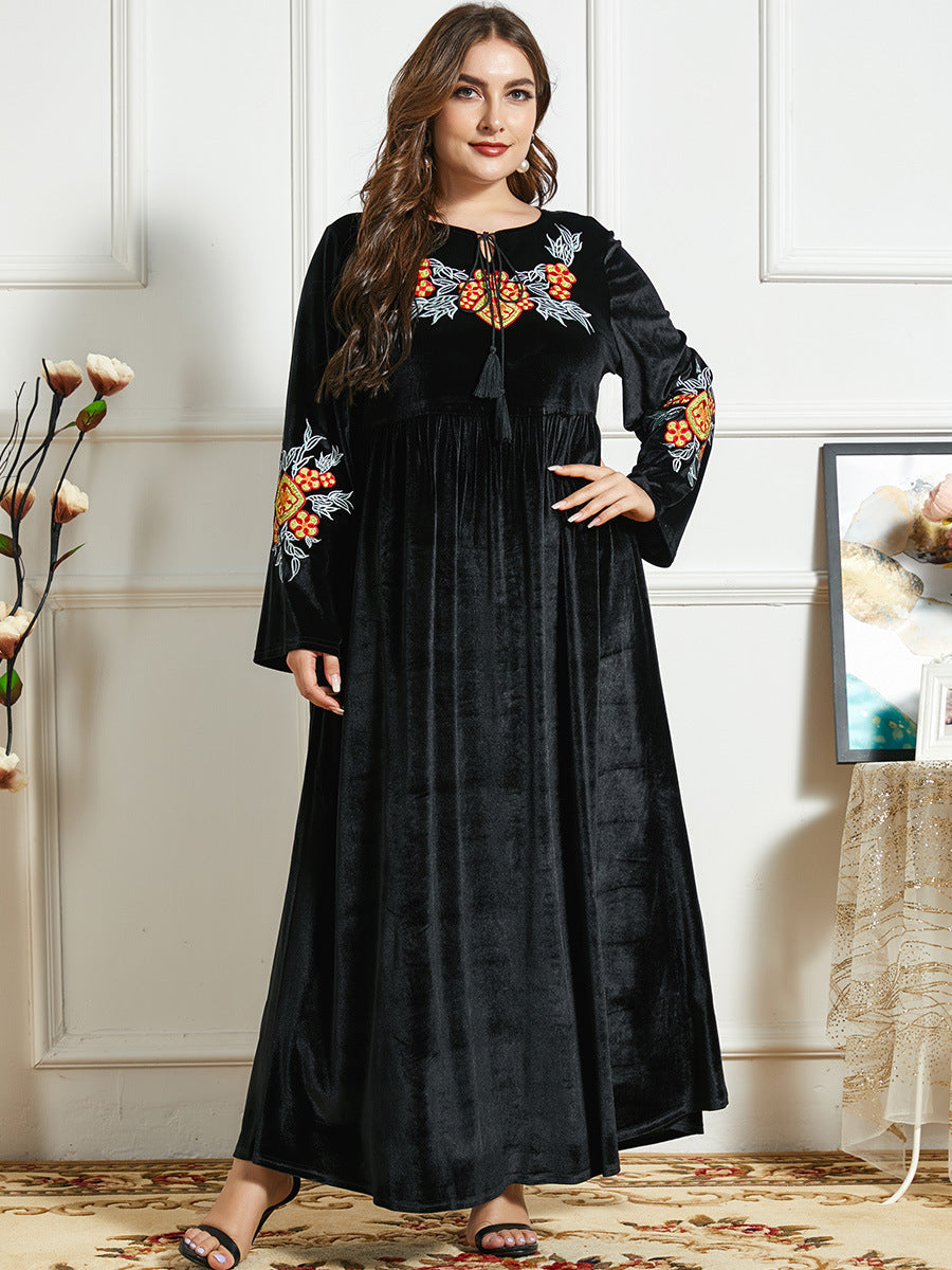 Arab | Black Velvet Embroidery Maxi Dress