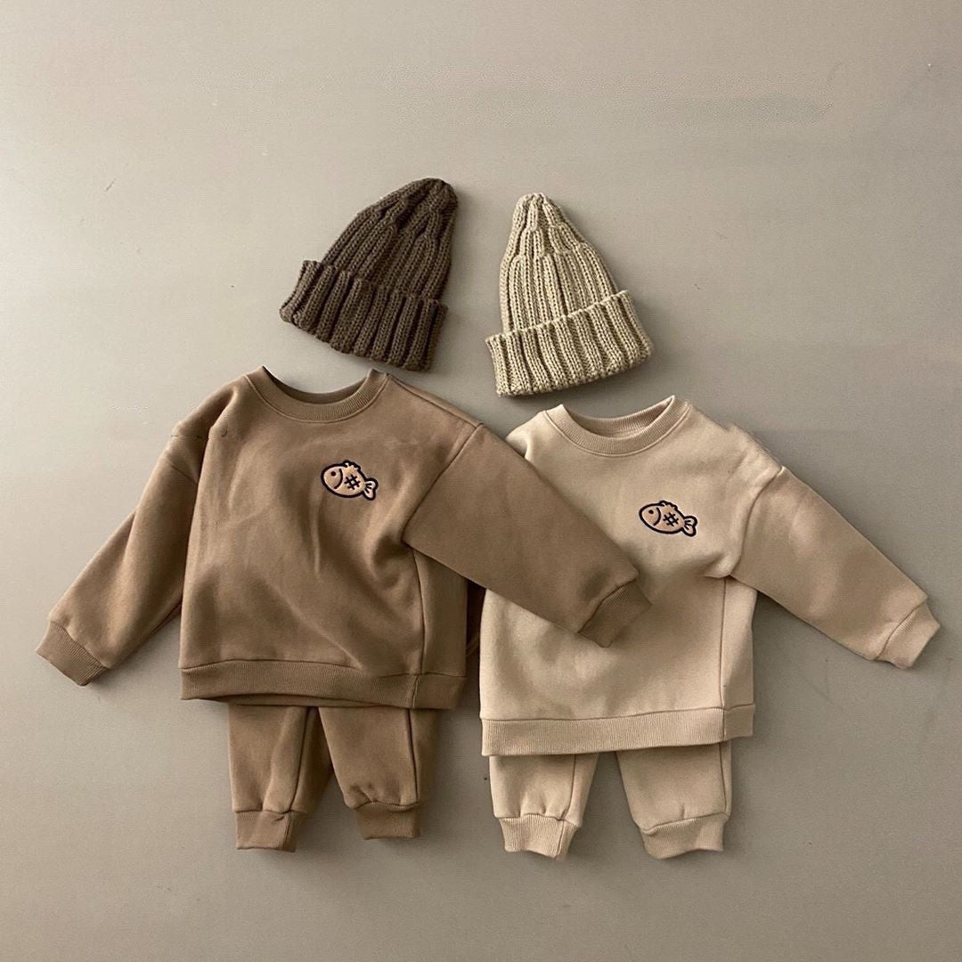 Infant Children's Thickened Pullover Sweater Pants Set
