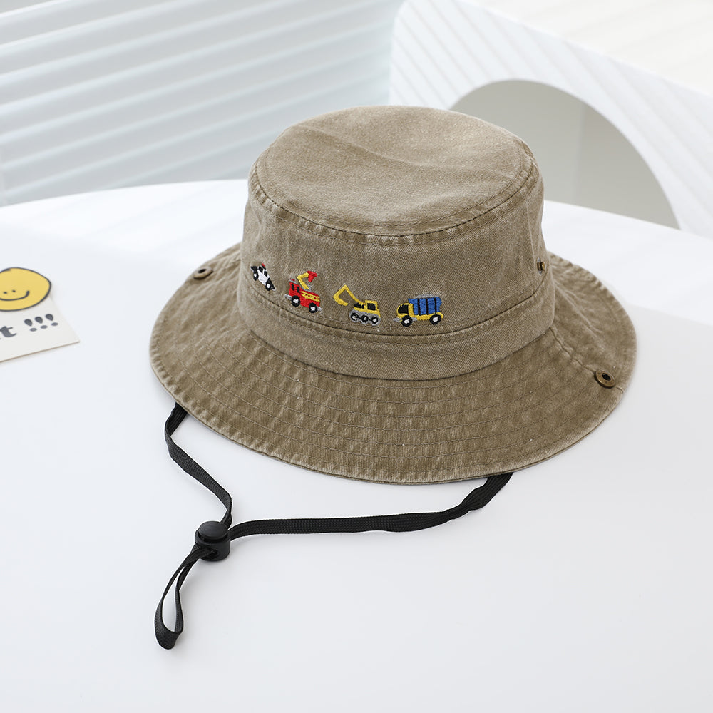 kids vehicles embroidered bucket hat