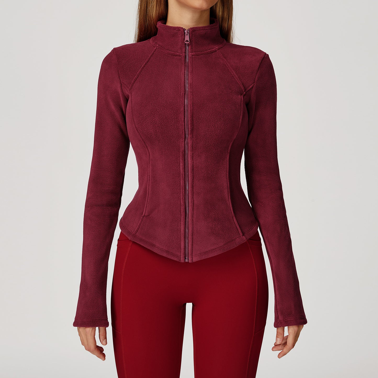 red plush activewear coat