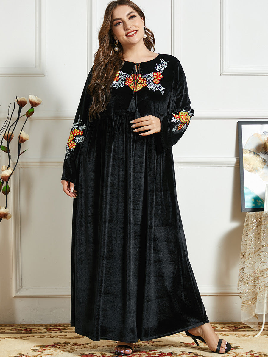 Arab | Black Velvet Embroidery Maxi Dress