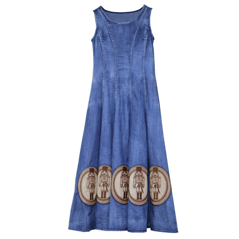 Denim | Vintage Appliqué Embroidered Maxi Dress