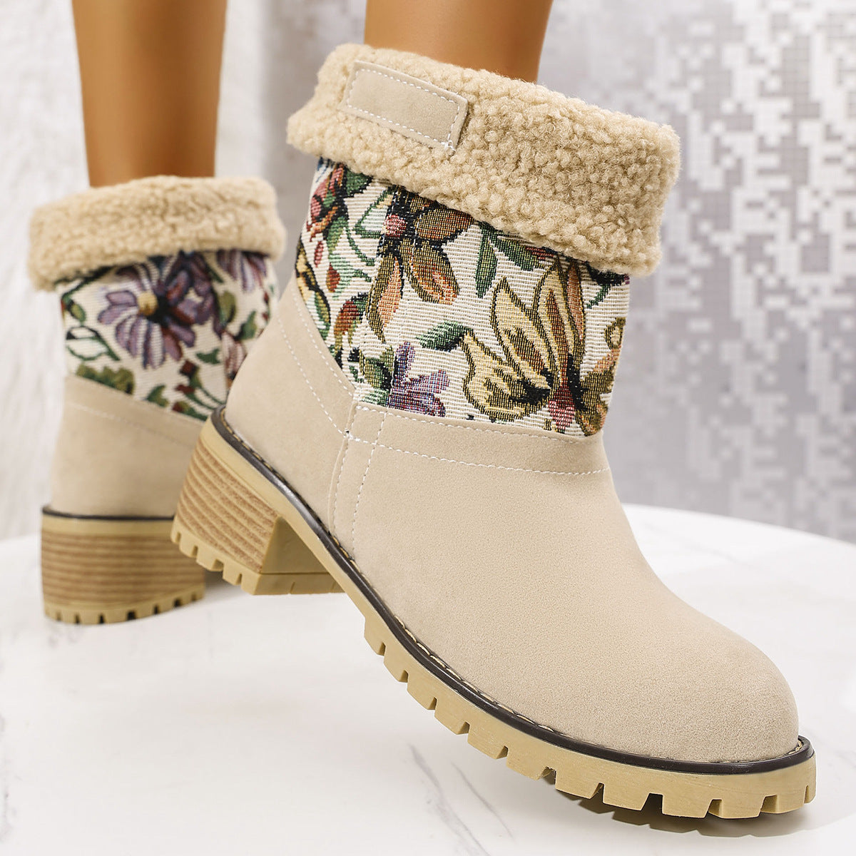 Floral Embroidered Boho Snow Boots