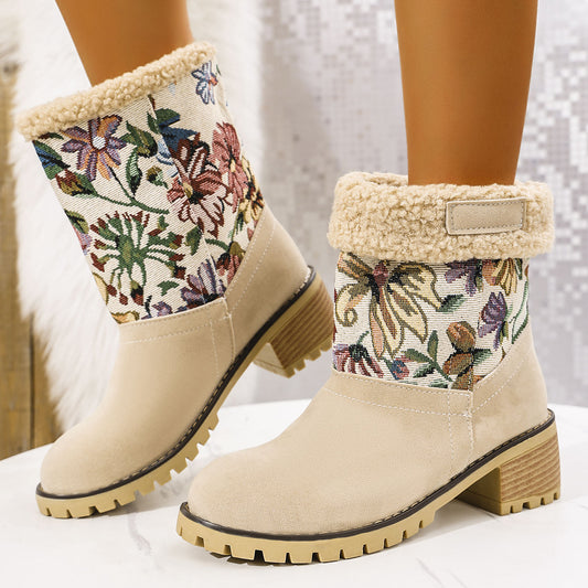 Floral Embroidered Boho Snow Boots