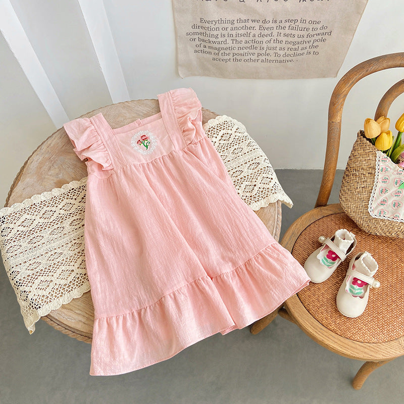 Linen | French Rose Embroidery Dress