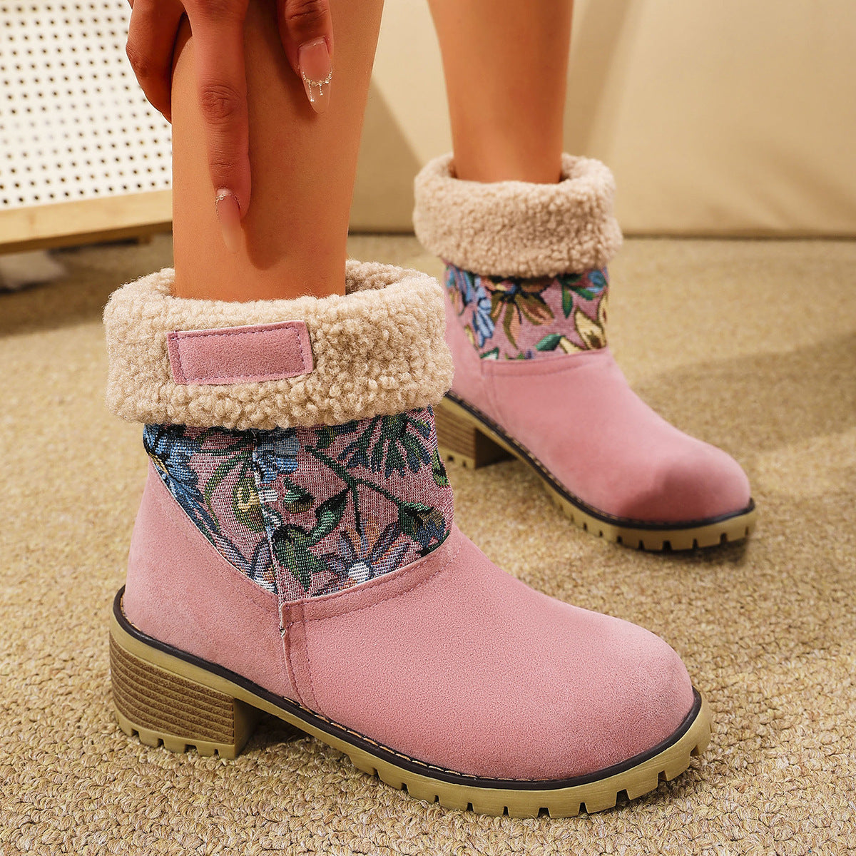 Floral Embroidered Boho Snow Boots