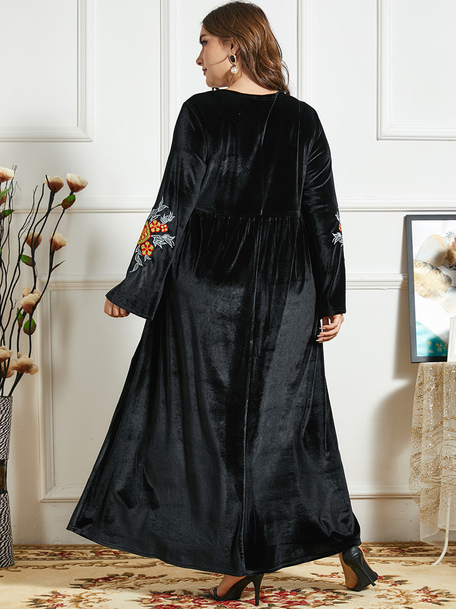 Arab | Black Velvet Embroidery Maxi Dress