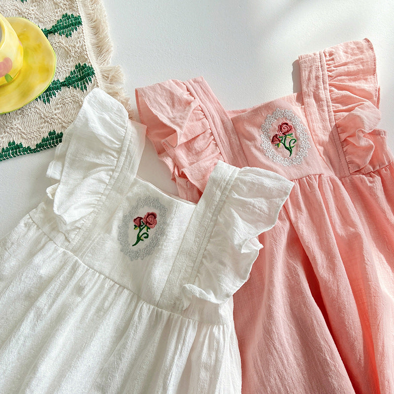 Linen | French Rose Embroidery Dress