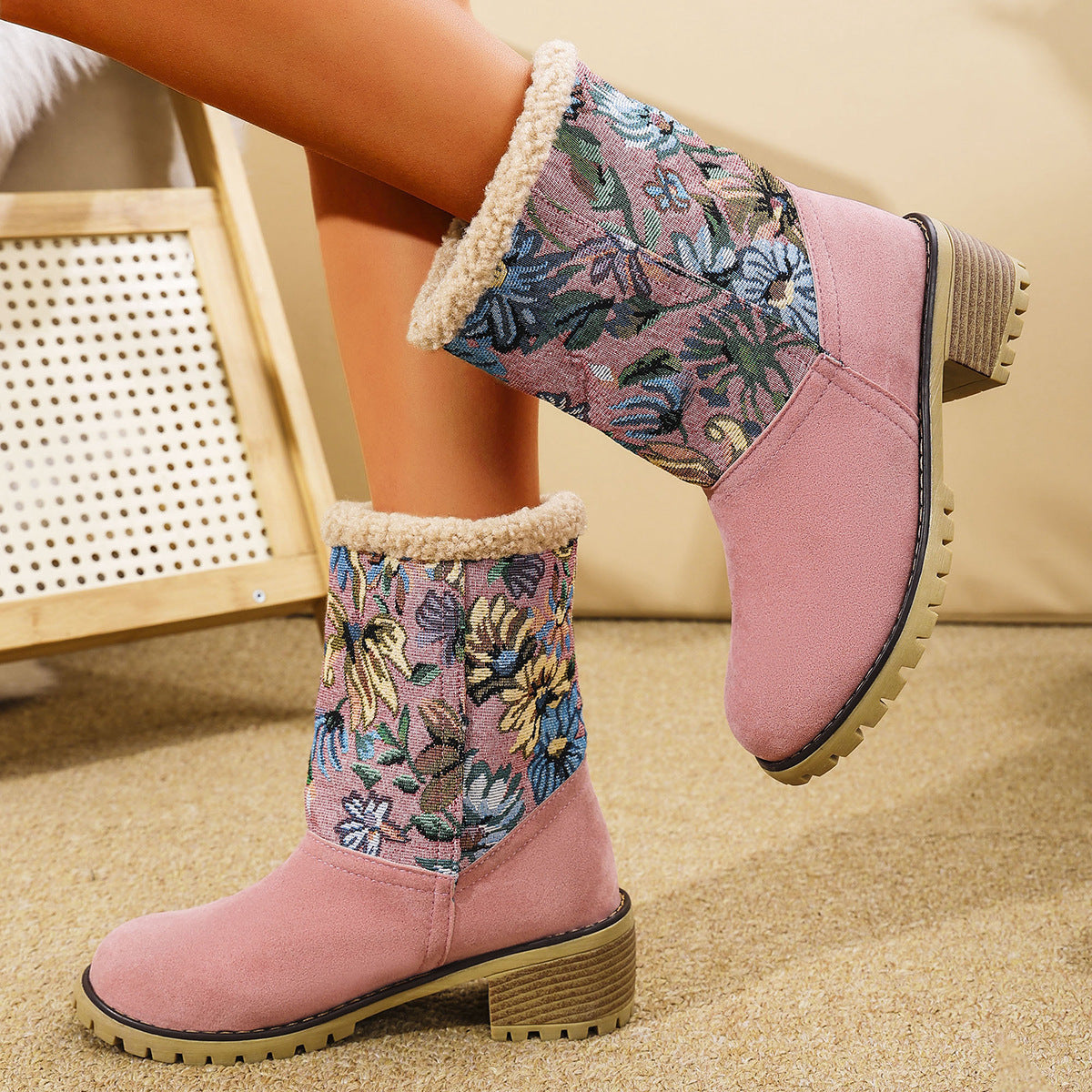 Floral Embroidered Boho Snow Boots