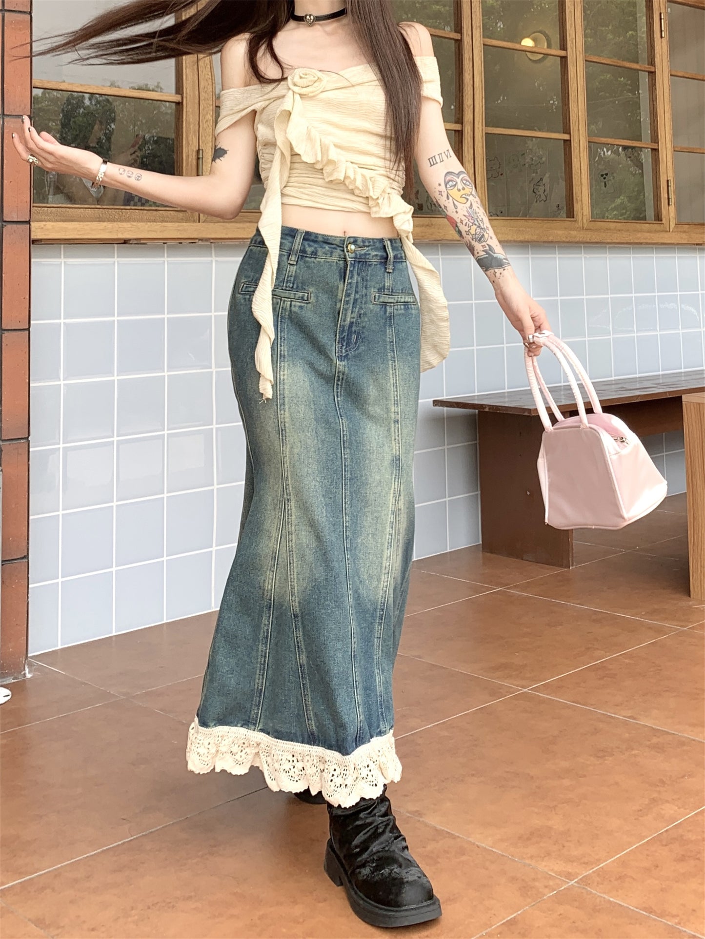 Denim fishtail skirt