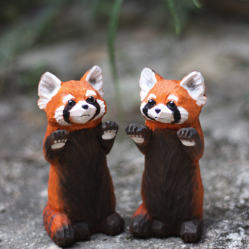 red panda wood carving