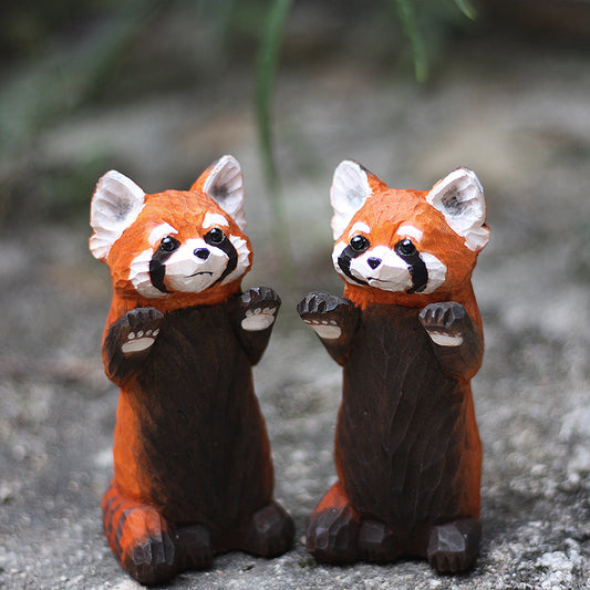 red panda wood carving