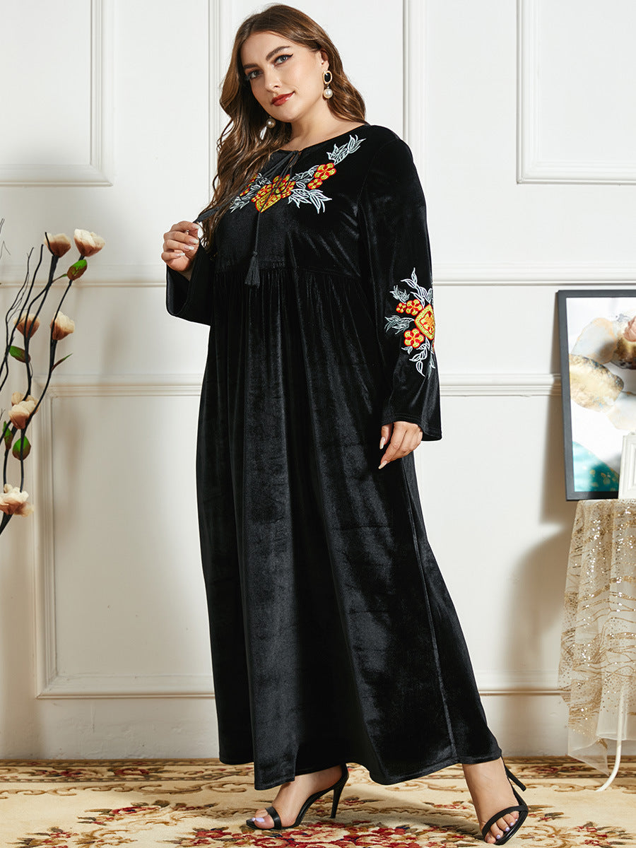 Arab | Black Velvet Embroidery Maxi Dress