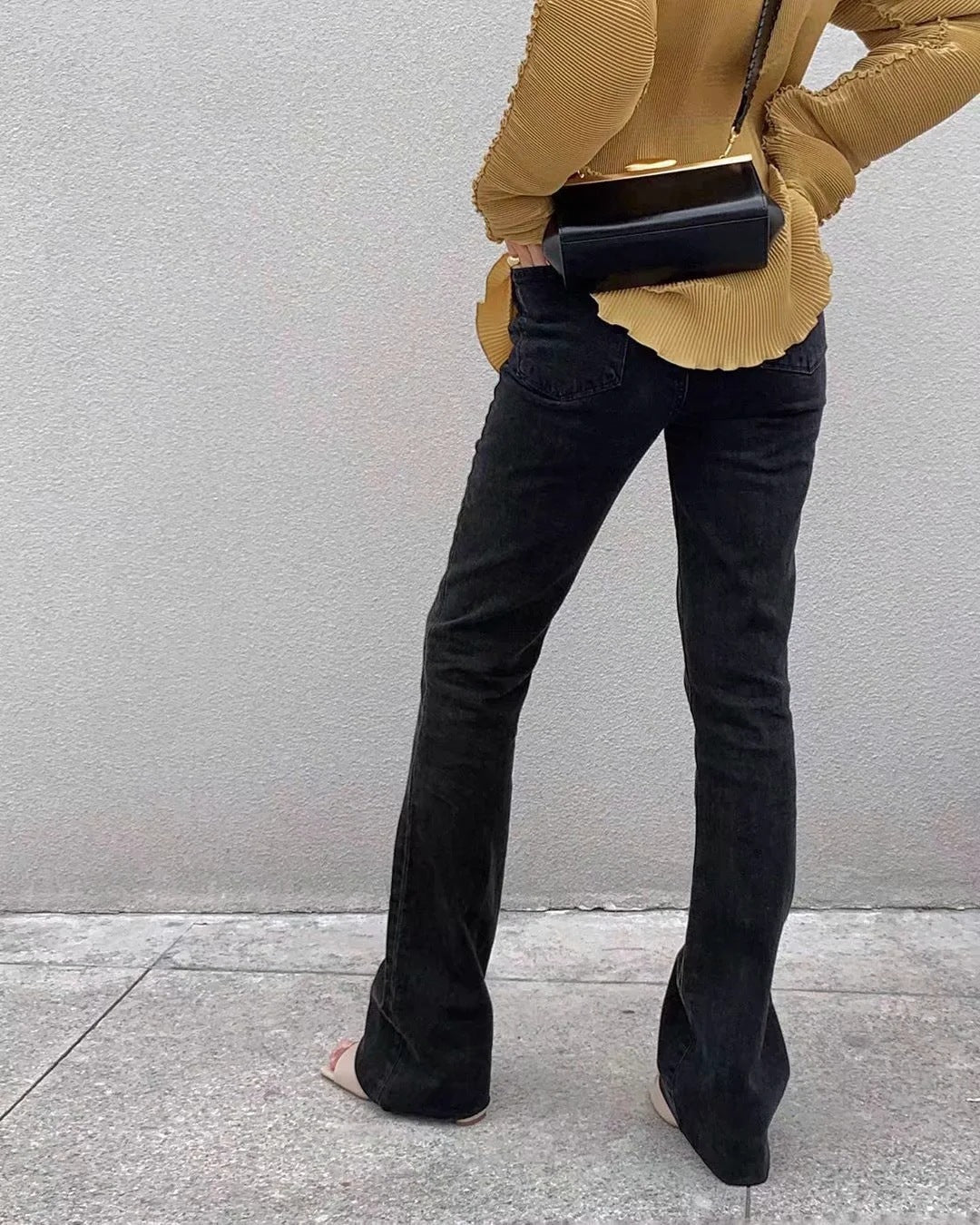 black microflare jeans