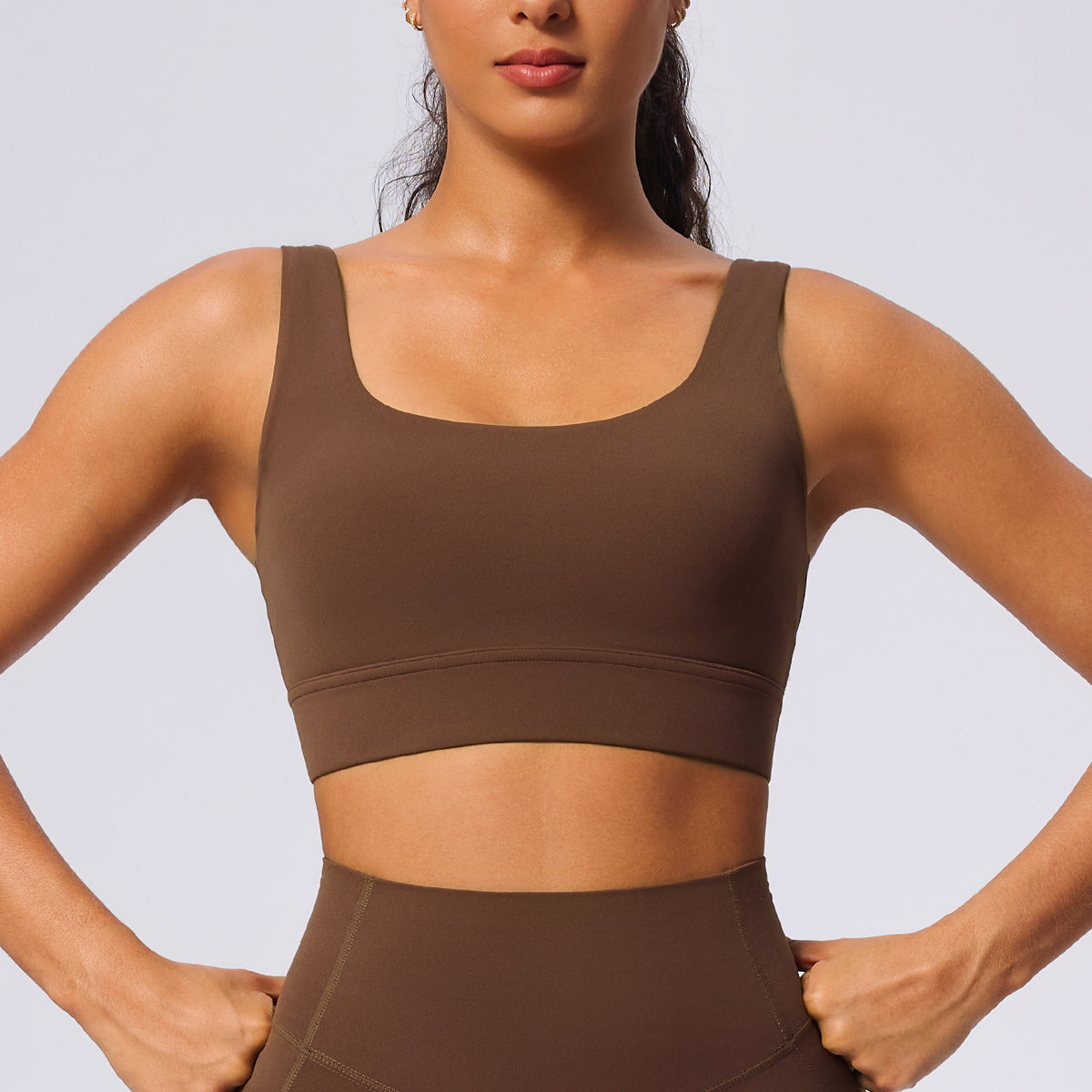 brown activewear set with pockets