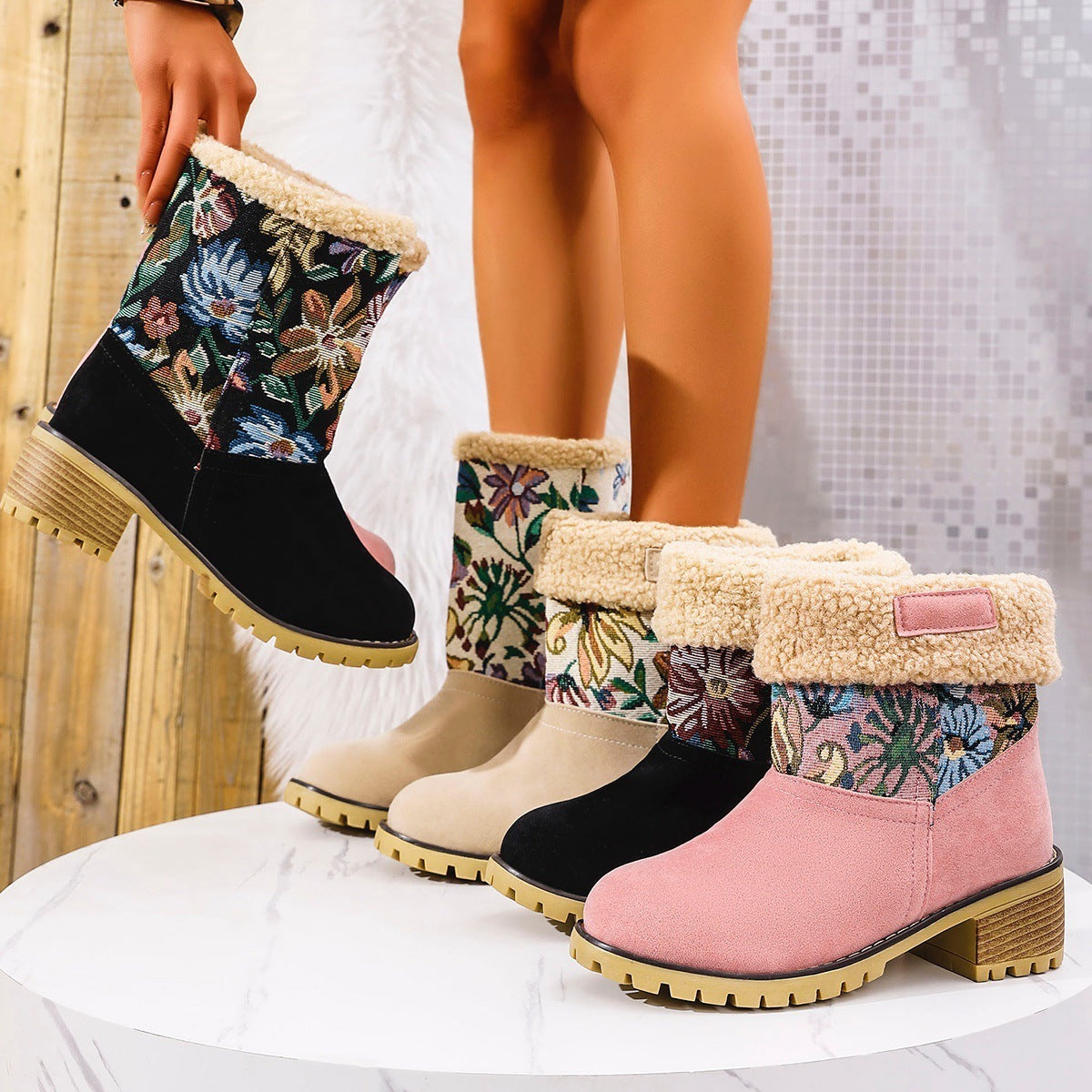 Floral Embroidered Boho Snow Boots