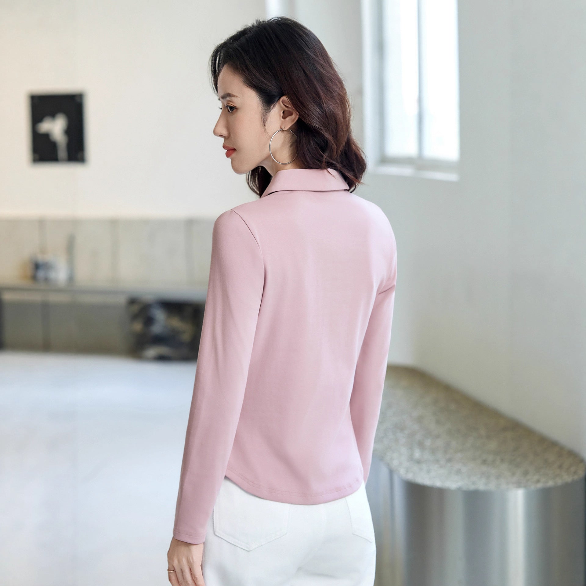 cotton long sleeve pink tops
