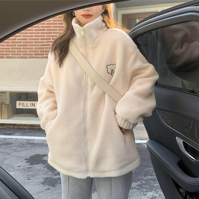 cream plush track jacket