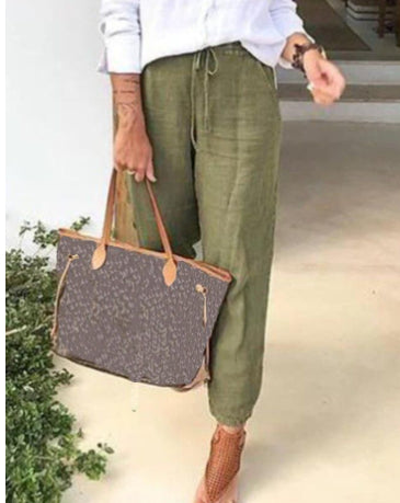 green linen pants