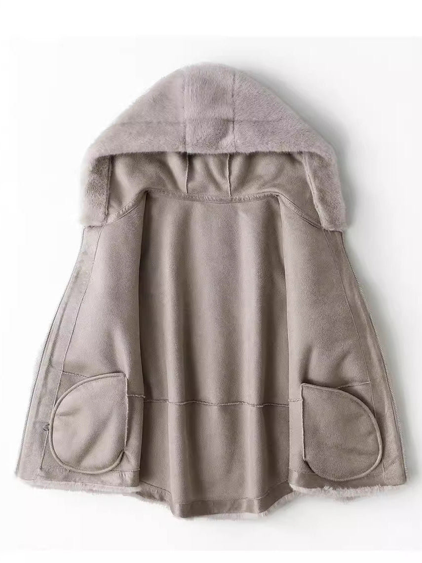 grey plush coat