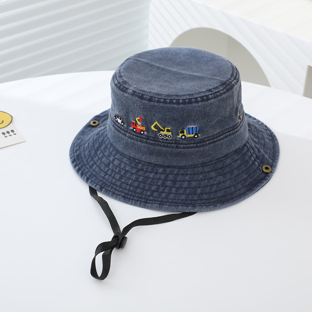kids vehicle embroidered bucket hats
