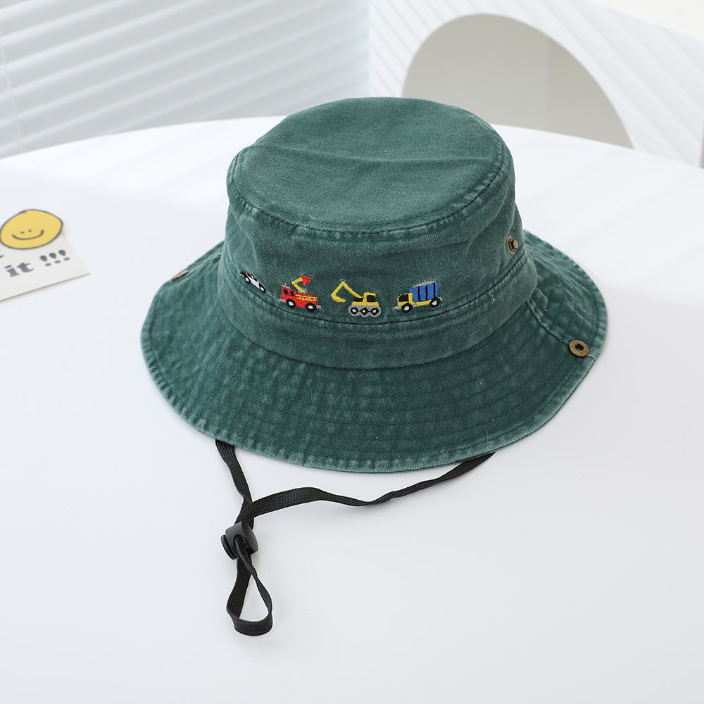kids vehicle embroidered bucket hats