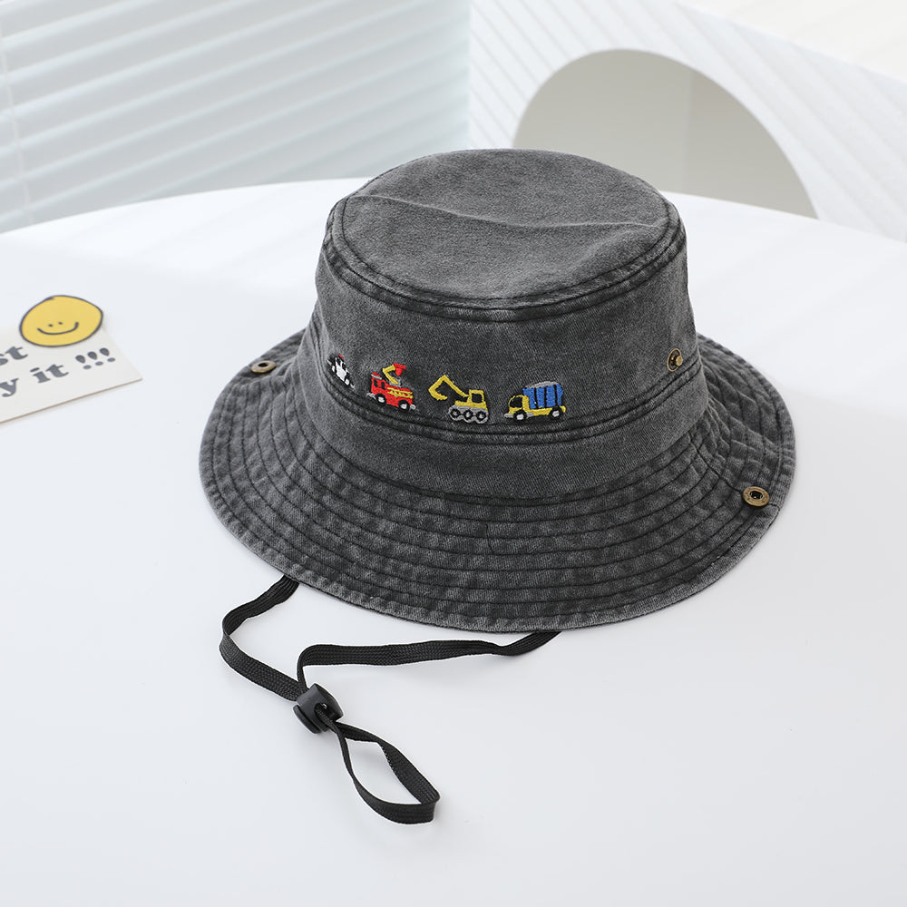 kids vehicle embroidered bucket hats