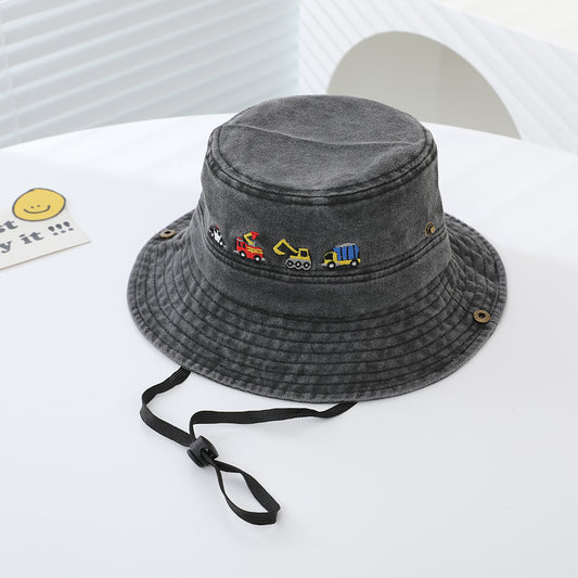 kids vehicle embroidered bucket hats
