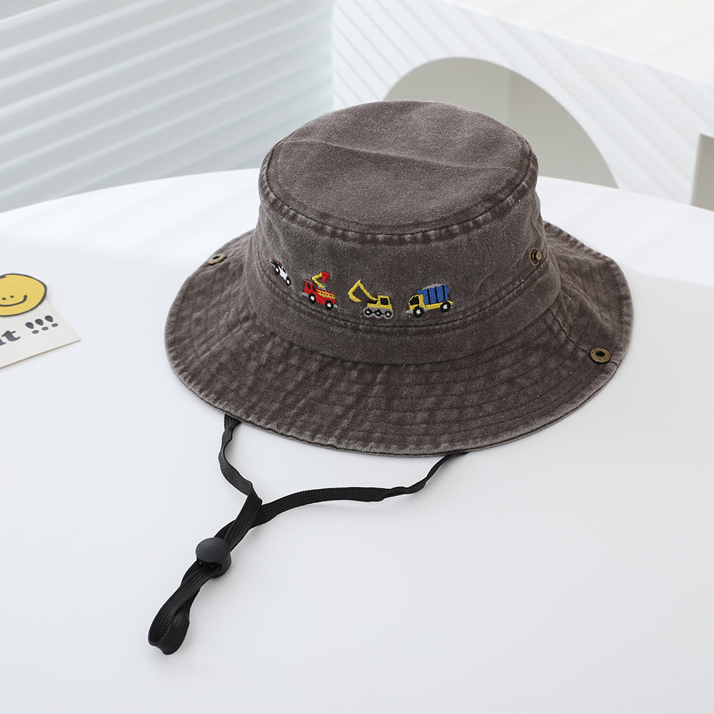 kids vehicle embroidered bucket hats