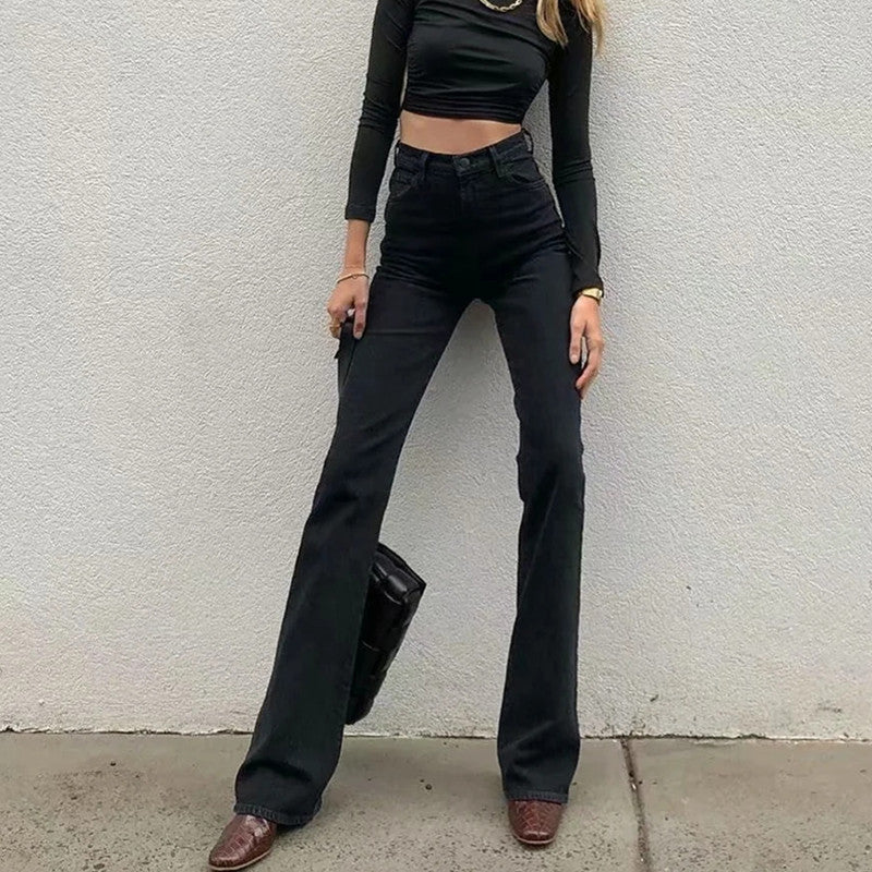 black microflare jeans