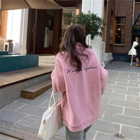 pink plush track coat