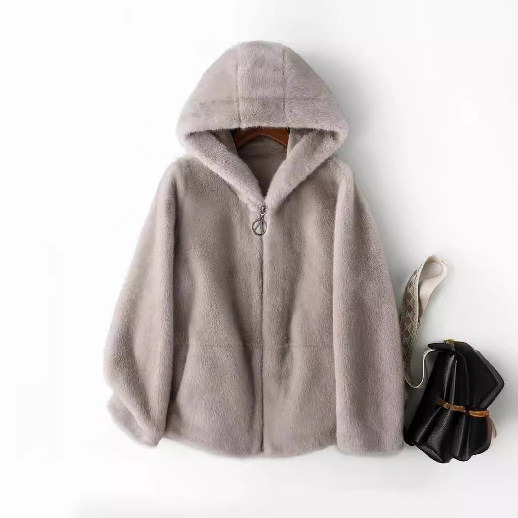grey plush hoodie