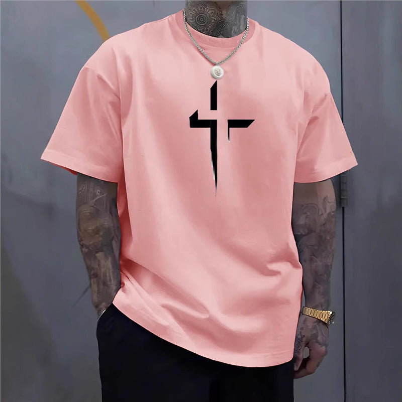 pure cotton cross art pink shirt