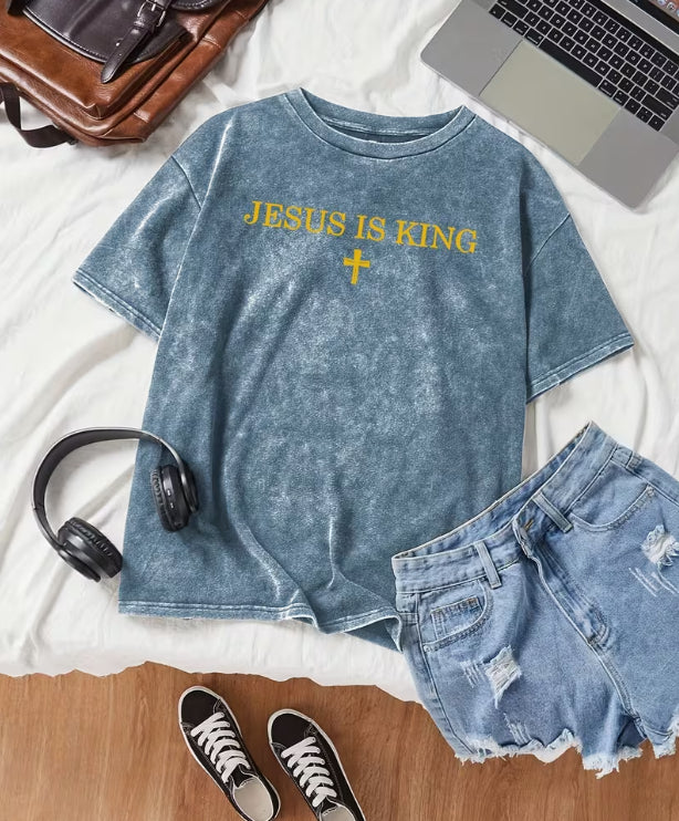 pure cotton jesus is king blue shirt