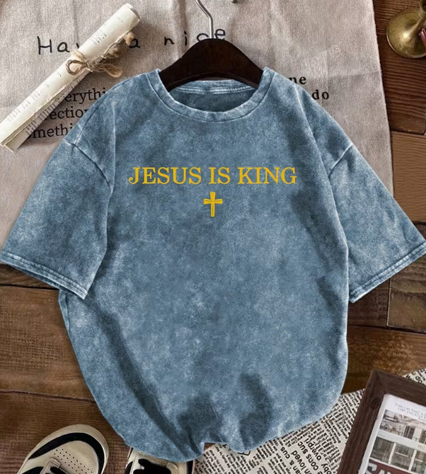 100% cotton jesus is king blue shirts