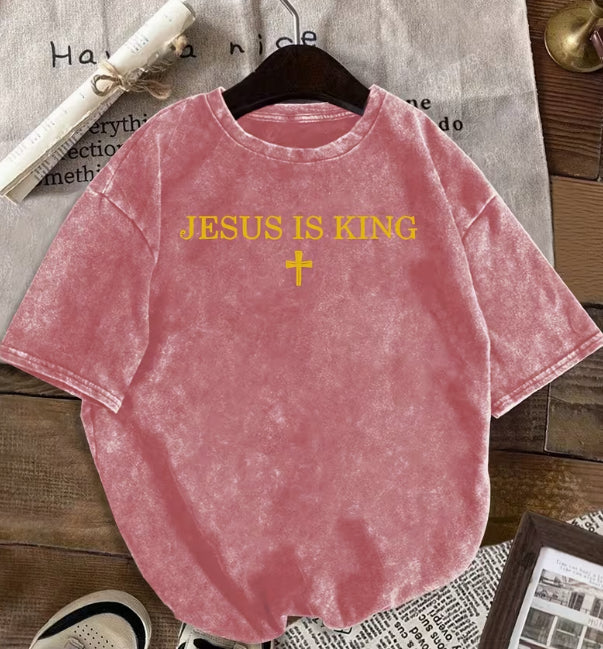 100% cotton jesus is king pink shirt