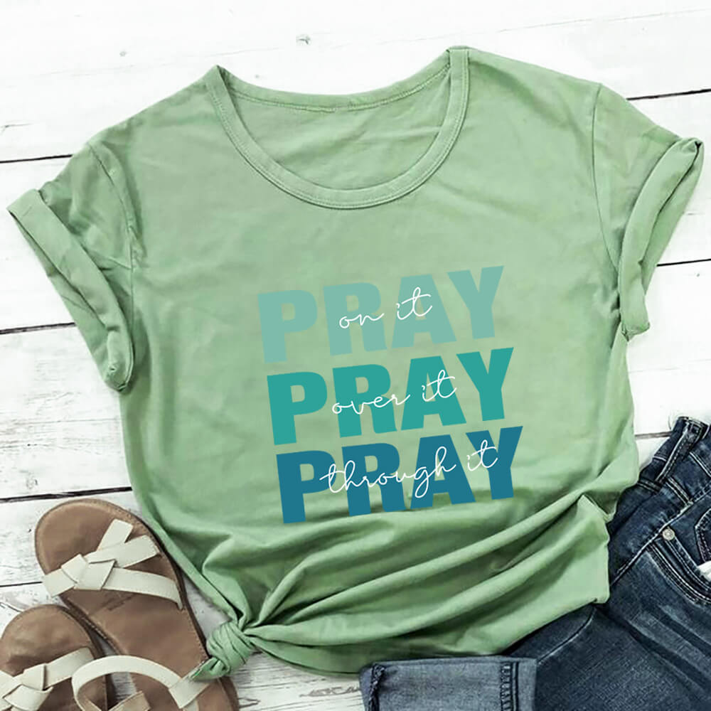 pure cotton matcha green pray t shirts