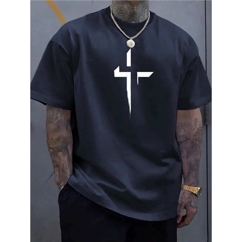 100% cotton navy blue cross shirt