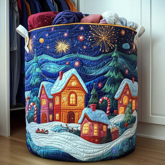quilted christmas village laundry baskets