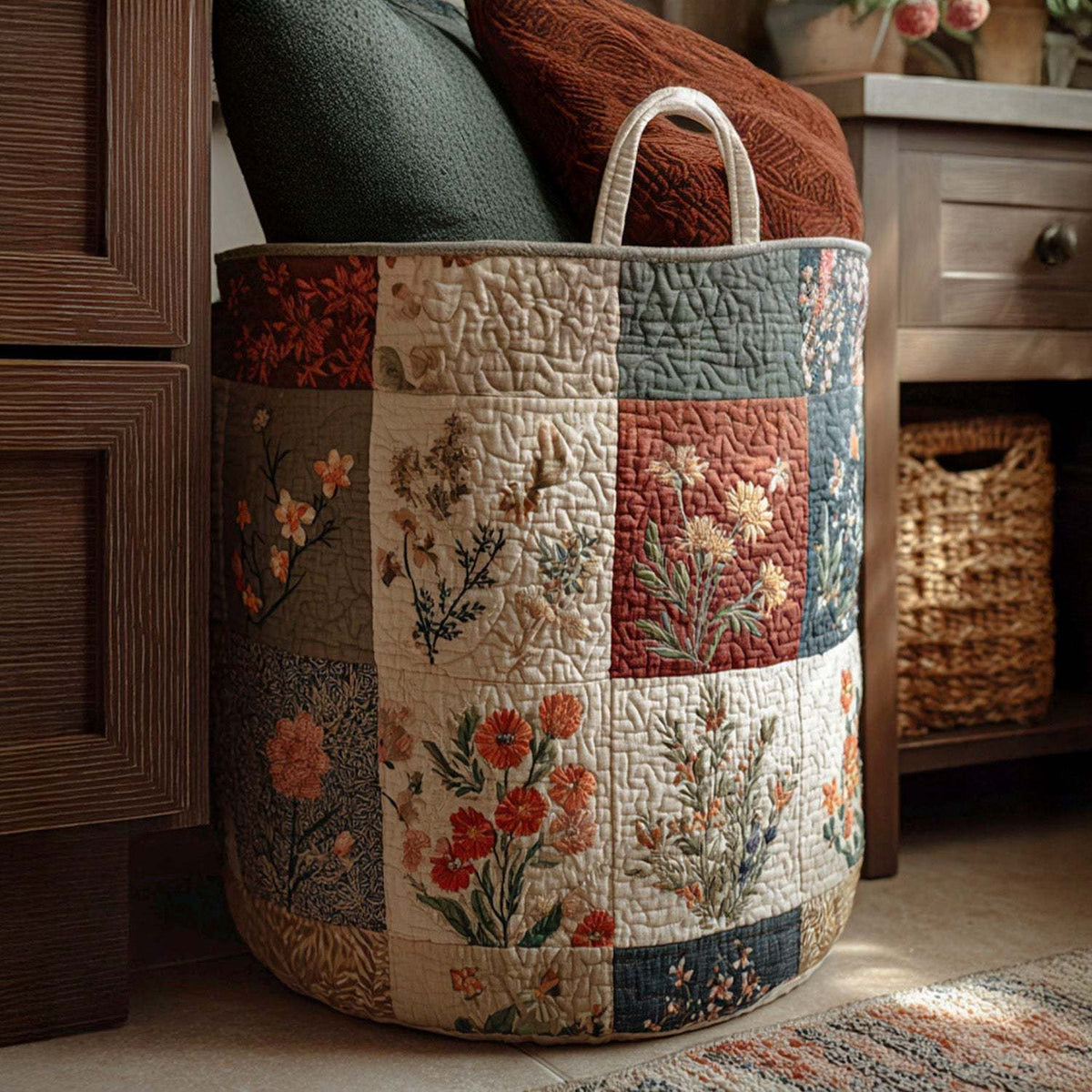 quilted floral laundry baskets