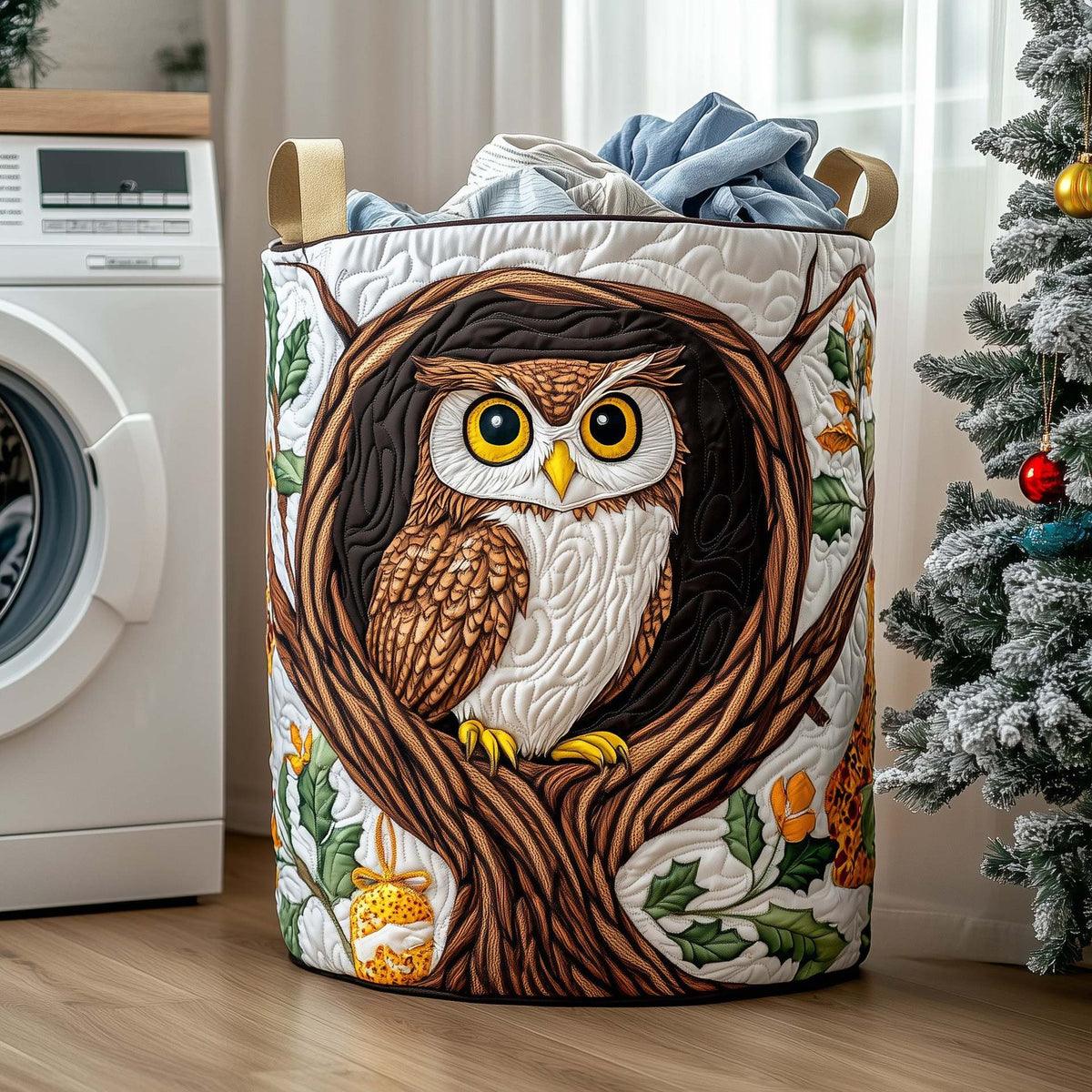 quilted owl laundry basket