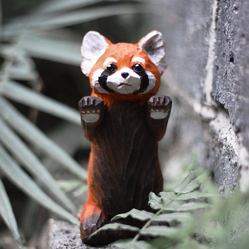 red panda wood carving