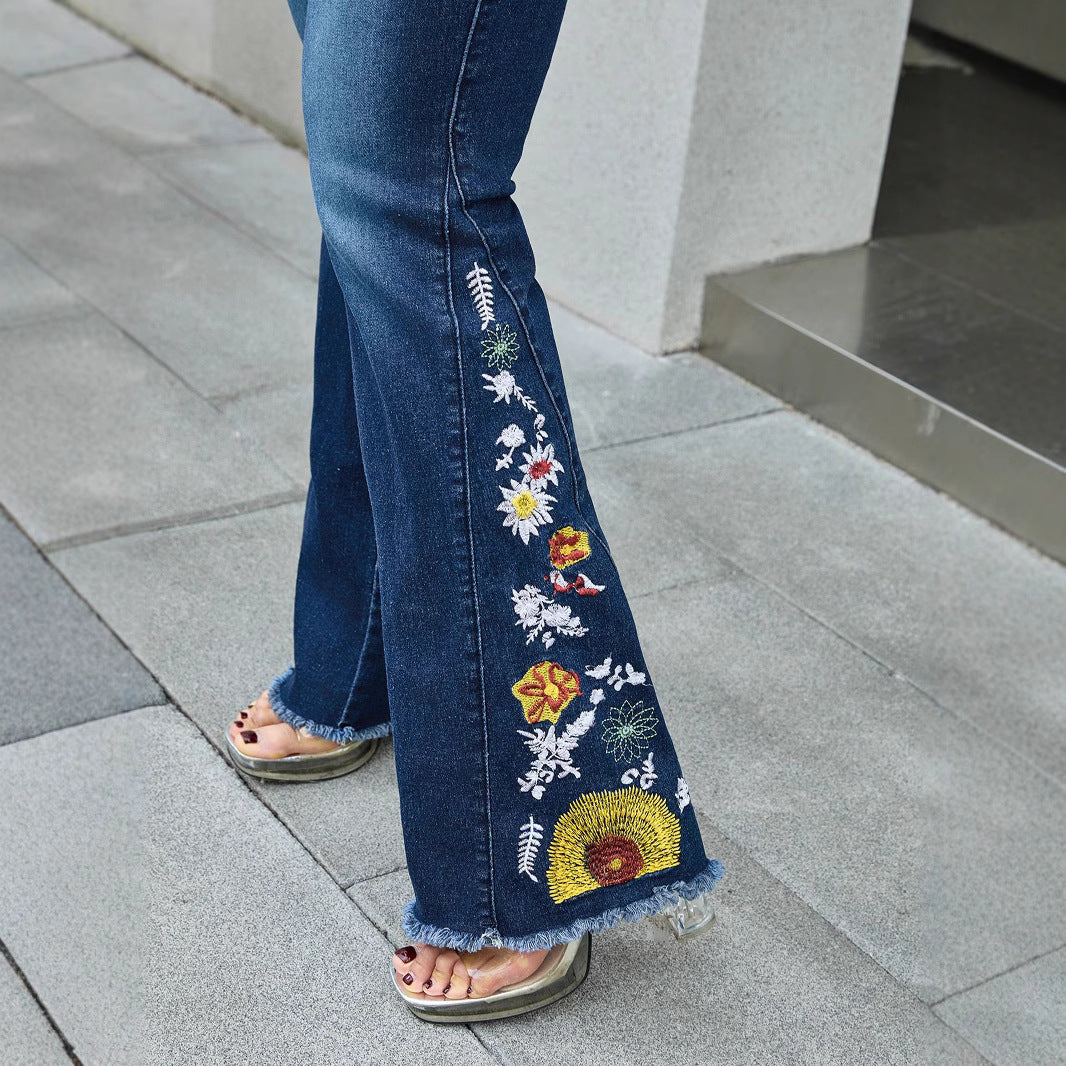 sunflower embroidered cotton jeans